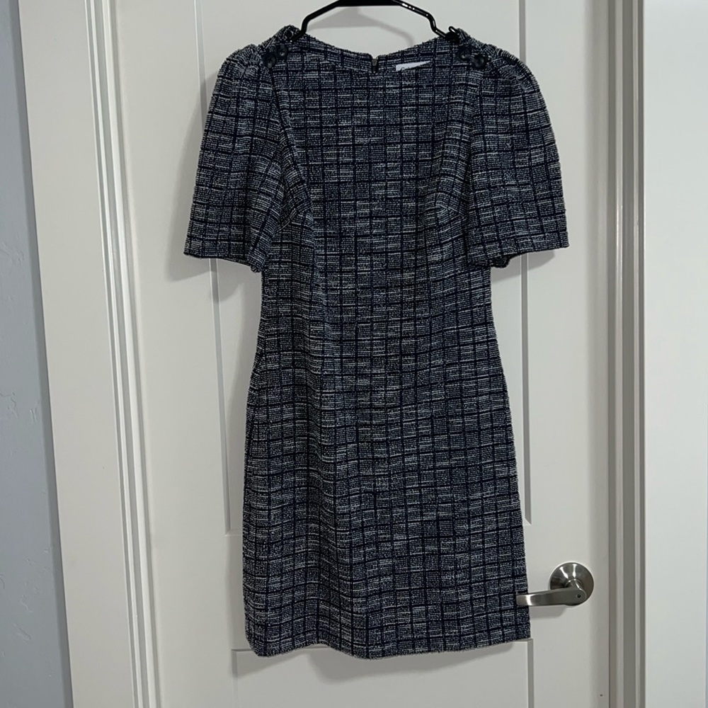 Navy Calvin Klein Puff-Sleeve Tweed Shift Dress